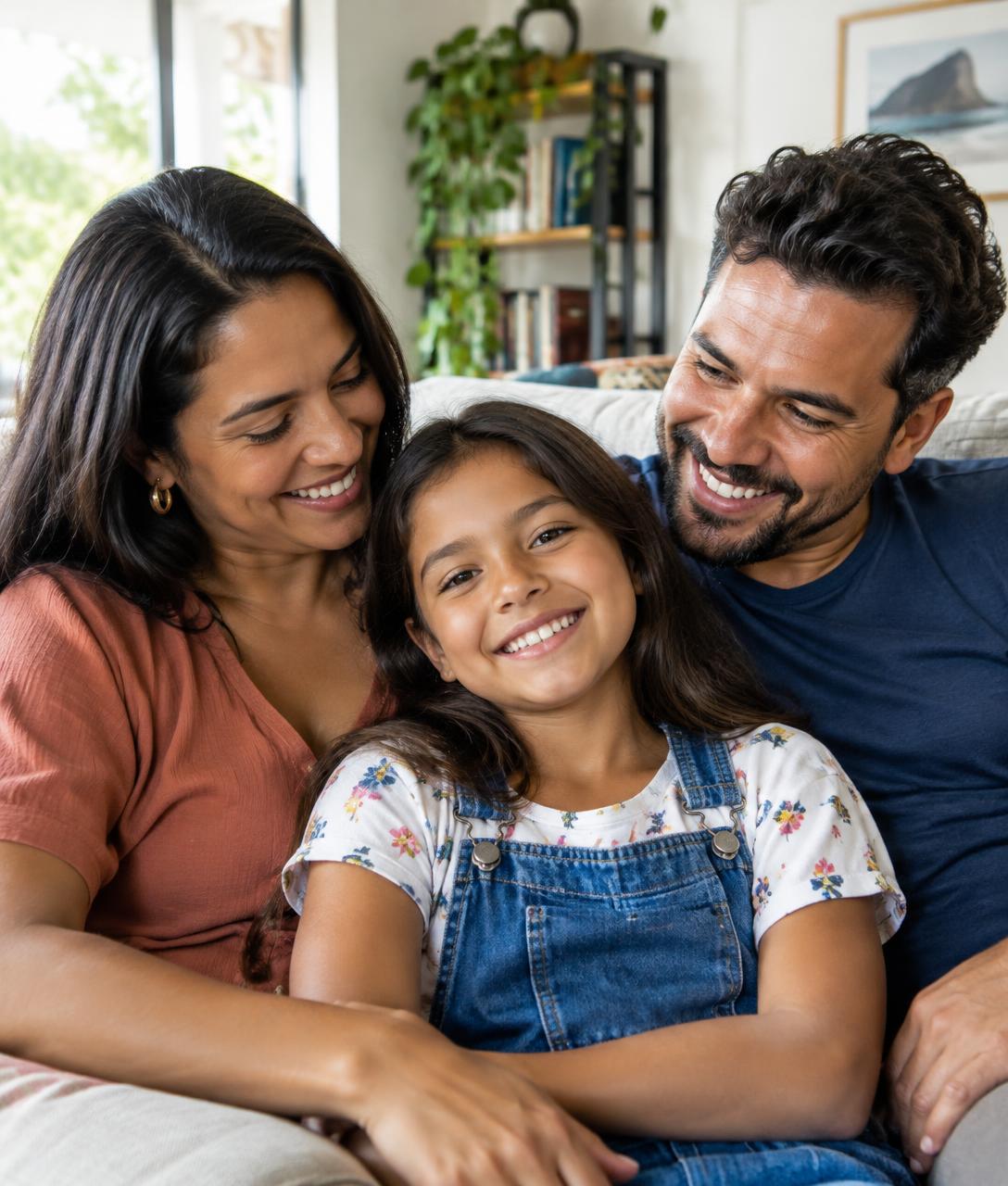 Família reunida e sorrindo